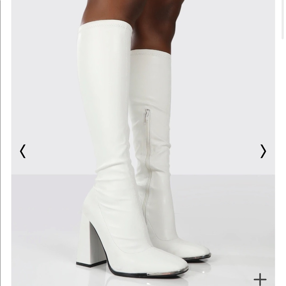 Public Desire CARYN WHITE HEELED KNEE HIGH BOOTS